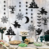 Cifeeo-6pcs Halloween Hanging Banner Garland Scary Spider Witch Ghost Bat Pendant Ornament Happy Halloween Party Decorations for Home