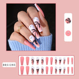 Cifeeo 24Pcs Long Coffin False Nails with Glue Wearable Brown Fake Nails with   Rhinestones Ballet Press on Nails Full Cover Nail Tips