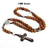 Cifeeo-Christmas Gift New Year's Eve Gift Catholic Wood Beaded Rosary Necklaces For Women Christian INRI Crucifix Cross Pendant Long Chain Men Religion Prayer Jewelry