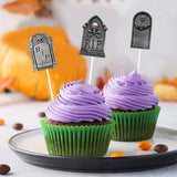 Cifeeo 12/24pcs Halloween Tombstone RIP Cupcake Toppers Horror Skeleton Graveyard Gravestone Cake Flag for Halloween Party Decorations