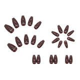 Cifeeo- Dark Brown Nail Art Wearable Press On Fake Nails Tips 24pcs/box False Nails With Wearing Tools As Gift