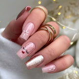 Cifeeo Detachable Manicure Wearable Nail Art Press On Nails purple Glitter French False Nails Long Coffin Fake Nails Full Cover Tips