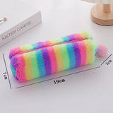 Cifeeo-Back To School Gifts Rainbow Pencil Case Plush Estuches Escolares Pencilcase Gradient Color Large Capacity Kalemlik School Supplies Pencil Pouch