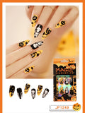 Christmas Cifeeo False Nails Press On Set Almond Black Ghost Design Long Fake Nail Pumpkin Pressure Decorated Adhesive Nail Tips 24Pcs