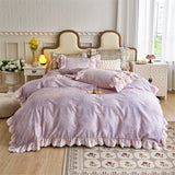 Cifeeo-Purple Vintage Digital Printing Double Layer Lace Ruffles Bedding Set 100S Egyptian Cotton Duvet Cover Set Bed Sheet Pillowcases