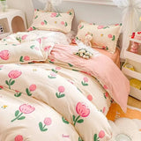 Cifeeo-Ins Pastoral style Yellow Small Flowers Bedding Set Twin Queen Size Duvet Cover Flat Sheet Pillowcase Princess Girl Bed Linen