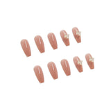 Cifeeo- 24pcs Long Ballerina False Nails  Detachable Finger Nail Butterfly Pearl False Nail Design Wearable Fake Nails