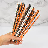 Cifeeo-25/50pcs Halloween Paper Straws Pumpkin Bat Spider Ghost Pattern Drinking Straw Halloween Party Home Bar Decoration Supplies