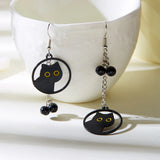 Cifeeo-Halloween Jewelry Black Color Cat Design Drop Earrings For Women Girls Cartoon Animal Bat Ghost Spider Web Tassel Dangle Earring Party Jewelry