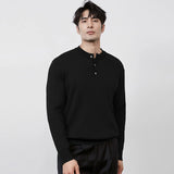 Cifeeo-Winter Outfits Men chill guy Autumn Men's Henry Collar Knit Sweater Korean Popular Light Luxury Button-down Long Sleeve Retro Leisure Pullover Basic Shirts