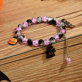 Cifeeo-Halloween Jewelry New Design Halloween Crystal Beaded Bracelet For Women Girls Black Bat Ghost Pumpkin Tassel Bracelets Party Friendship Jewelry