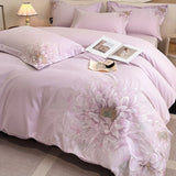 Cifeeo-Queen King Size Luxury Wedding Bedding Set 100% Cotton Flowers Embroidery Duvet cover Bed Sheet Fitted Sheet Pillowcases 4Pcs
