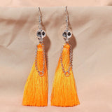 Cifeeo-Halloween Jewelry Gothic Punk Halloween Skeleton Drop Earrings For Women Creative Ethnic Long Tassel Skull Dangle Earring Party Festival Jewelry