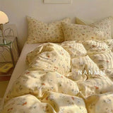 Cifeeo-Ins Pastoral style Yellow Small Flowers Bedding Set Twin Queen Size Duvet Cover Flat Sheet Pillowcase Princess Girl Bed Linen