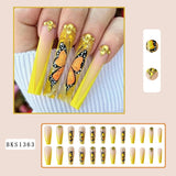 Cifeeo 24Pcs Long Coffin False Nails with Glue Wearable Brown Fake Nails with   Rhinestones Ballet Press on Nails Full Cover Nail Tips