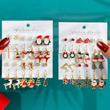 Cifeeo-Christmas Gift idea 3 pairs Christmas Earrings Set Dripping Oil Santa Claus Christmas Tree Elk Party Accessories Jewelry Gifts Earrings For Women