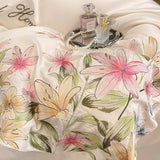 Cifeeo-Luxury Bedding Set Flowers Embroidery Summer Ice Silky Duvet Cover Set Fitted Sheet Bed Sheet Pillowcases Comforter Cover Set