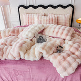 Cifeeo-Autumn and Winter Bedding Set Luxury Faux Rabbit Fur Velvet Fleece Bedding Set, Duvet Cover Set, Bed Sheet, Pillowcases, Gradient, Warm, Winter, 4 Pcs, 5Pcs