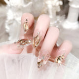 Cifeeo Fall/Winter Ambiance  24 Pcs Fake Nails With Glue Short French Glitter Shiny Butterfly Detachable Wearable Press On False Nails Full Cover Nail Tips