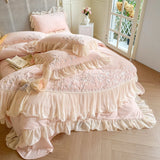 Cifeeo-Autumn and Winter Bedding Set Pink Romantic Lace Ruffles Bedding Set, Velvet, Fleece, Soft Duvet Cover Set, Bed Sheet, Pillowcases, Plush, Warm