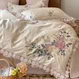 Cifeeo-Vintage French Princess Bedding Set 1000TC Egyptian Cotton Flowers Embroidery Ruffles Duvet Cover Set Bed Sheet Pillowcases 4Pcs