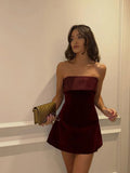 Cifeeo-new years eve outfits Christmas party outfits Elegant Burgundy Sleeveless Slash-neck Mini Dress Sexy Bodycon Backless A-line Dresses 2024 Evening Club Party Women Vestidos