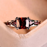 Cifeeo-Christmas gifts idea Winter outfits Christmas outfits Fashion Elegant Women Silver Color Princess Square Cut Red Stone Engagement Wedding Rings for Women Jewelry Gift