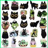 Cifeeo-Cute Black Cat Enamel Brooch Cactus Plant Potted Flower Grass Coal Cat Cartoon Metal Badge Punk Lapel Pins Jewelry Accessories