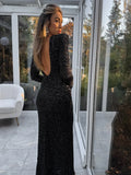 Cifeeo-new years eve outfits Christmas party outfits Elegant Round Neck Sequin Maxi Dress Slim Fit Backless Long Sleeve Bodycon Rodes New Autumn Winter Women Banquet Party Vestidos