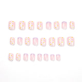 Cifeeo  French Square Head Fake Nails Press On Nails With Designs Wearable Flower False Nails Full Cover Nude Pink Manicure Patches