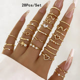 Cifeeo-Christmas Gift New Year's Eve Gift 23Pcs Fashion Knuckle Rings Set For Women Crystal Star Moon Eye Wave Gold Silver Color Rings Female Trendy Party Jewelry Gift