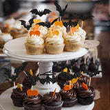 Cifeeo-12/24Pcs Halloween Bat Cupcake Toppers Mixed Black Bat Cupcake Pick Flags Kids Halloween Birthday Party Cake Decoration Supplies