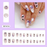 Cifeeo-Halloween Nails 24pcs Cute Halloween False Nails French Ballets Fake Nails Full Cover Detachable Nail Tips Long almond Press On Nail Art