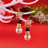 Cifeeo-Christmas gifts Korean Luxury Zircon Imitation Pearl Snowman Stud Earrings for Women Shiny Crystal Snowflake Earring Christmas Party Jewelry