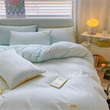 Cifeeo-Waffle Washed Cotton Four Piece Set, Non All Cotton Bedding, Pure Cotton Bedding, Student Dormitory Bed Sheets Duvet Cover Set