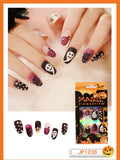 Christmas Cifeeo False Nails Press On Set Almond Black Ghost Design Long Fake Nail Pumpkin Pressure Decorated Adhesive Nail Tips 24Pcs