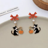 Cifeeo-Halloween Jewelry Cute Ghost Pumpkin Dangle Earrings for Women Cartoon Asymmetrical Star Crystal Long Tassel Earrings Halloween Christmas Jewelry