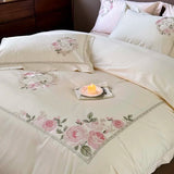 Cifeeo-1000TC Egyptian Cotton Cream White/Pink/Green Luxury Bedding Set Chic Flowers Embroidery Duvet Cover Set Bed Sheet Pillowcases