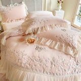 Cifeeo-Autumn and Winter Bedding Set Pink Romantic Lace Ruffles Bedding Set, Velvet, Fleece, Soft Duvet Cover Set, Bed Sheet, Pillowcases, Plush, Warm