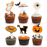 Cifeeo-16-48pcs Halloween Cupcake Toppers Pumpkin Ghost Bat Cake Flag Dessert Cake Decorations Kids Halloween Birthday Party Supplies