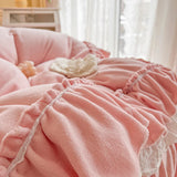 Cifeeo-Autumn and Winter Bedding Set Korean Princess Style Soft Velvet Fleece Bedding Set Double Layer Ruffles Fluffy Short Plush Duvet Cover Bed Skirt Pillowcases