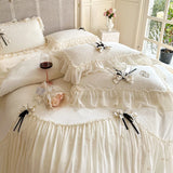 Cifeeo-Romantic Lace Ruffles with Bow, French Princess Bedding Set, Plush, Warm Velvet, Fleece Duvet Cover, Bed Sheet, Pillowcases