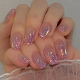 Cifeeo Detachable Manicure Wearable Nail Art Press On Nails purple Glitter French False Nails Long Coffin Fake Nails Full Cover Tips