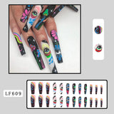 Cifeeo 24Pcs Long Coffin False Nails with Glue Wearable Brown Fake Nails with   Rhinestones Ballet Press on Nails Full Cover Nail Tips