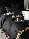 Cifeeo-Vintage Gold Embroidery Duvet Cover Set, Black, 1000TC, Egyptian Cotton Bedding Set, Double, Queen, King Bed Sheet, Pillowcases