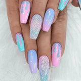 Cifeeo Detachable Manicure Wearable Nail Art Press On Nails purple Glitter French False Nails Long Coffin Fake Nails Full Cover Tips