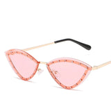 Cifeeo-Cool Sunglasses 2024 New Rimless Sunglasses For Women Fashion Mosaic Diamond Personality Eyewear Triangle Cat Eye Metal Frame Goggle Sun Glasses