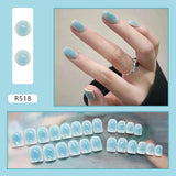 Cifeeo- Short Square Gradient Nails Wearable Removable Finished False Nail Sky Blue Fake Nail 24pcss Per Pack With Wearing Tool