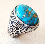 Cifeeo-1 Pc Vintage Pattern Imitation Turquoise Antique Silver Color Ring Men Woman Party Prom Gift Size 6-10 Closed Ring Jewelry