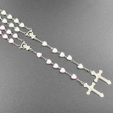 Cifeeo-Christmas Gift New Year's Eve Gift White Heart Rosary Necklace For Women Virgin Mary Cross INRI Pendant Long Chain Men Religion Prayer Party Jewelry Accessories